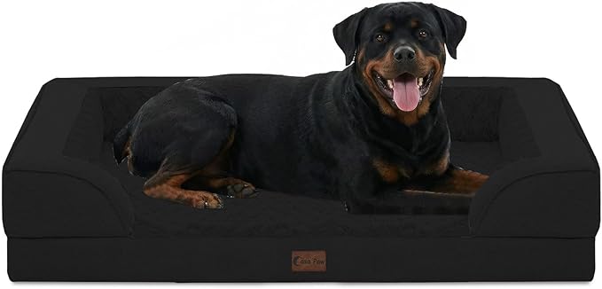 Casa Paw Orthopedic Dog Beds for Extra Large Sized Dogs, Waterproof Memory Foam XL Pet Bed with Sides 48x30Inch, Non-Slip and Egg-Crate Foam Big Dog Couch Bed with Removable Washable Cover, Black