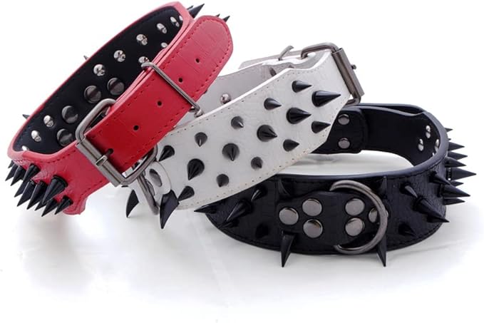 Serijoars Spiked Studded Dog Collar, PU Leather Dog Collar, Adjustable Pet Collars for Medium or Large Breed Pet (S, Leopard3)
