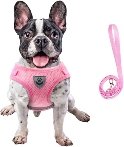 FEimaX Dog Harness and Leash Set for Walking, Soft Mesh Adjustable Easy Control Lightweight Cat Vest Harnesses with Reflective Strips, Escape Proof Small Dogs Cats Vests (Pink, Large)