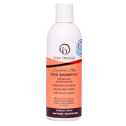 COAT DEFENSE Sensitive Skin Dog Shampoo | Hypoallergenic Dog Shampoo for Allergies, Itching & Odor | Gentle Shampoo for Dogs for Dogs | 8 oz Concentrate to 32 oz