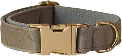 JAY D.L Dog Collar and Leash Set，Soft & Comfy Velvet Dog Collars with Heavy Duty Metal Buckle and Matching Lead Adjustable for Small Medium Large Dogs (Small, Grey)