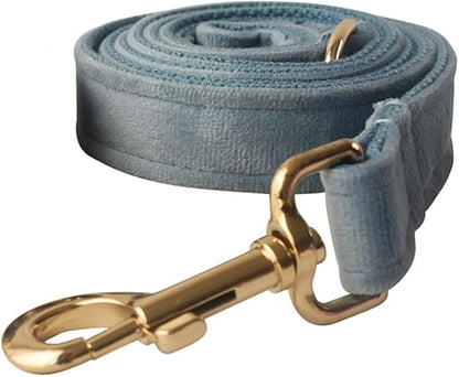 JAY D.L Dog Collar and Leash Set，Soft & Comfy Velvet Dog Collars with Heavy Duty Metal Buckle and Matching Lead Adjustable for Small Medium Large Dogs (Large, Noidic Blue)