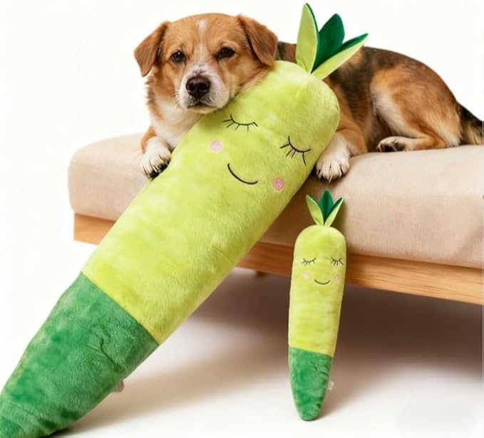 Plush Dog Toy, Carrot Squeaky Toy for All Breeds Pets, Green Polyester Blend, Large Size with Cute Design, Large&Small Interactive Pet Play Toy (Green, Small(1 PCS))
