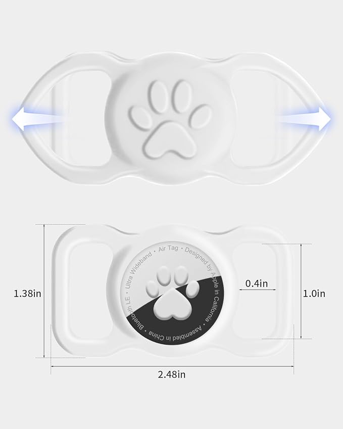 Dynmeow Dog Cat Collar Holder Compatible with Airtag, Anti-Lost Silcione Holder for 3/4-1" inch Wide Collar, White, M(1 Pack)