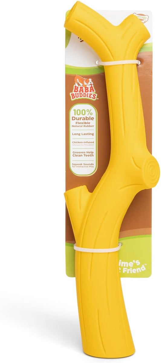 Durable Dog Toy for Power Chewers - 100% Natural Rubber Squeaky Toy for Large & Medium Breeds - Yellow Chicken Flavored Dental Chew for Fetch & Tug of War - Non-Toxic & Safety Tested