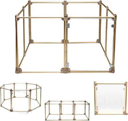 Front Row Foldable Dog Playpen – Durable and Portable Puppy Playpen for Exercise, Rest & Play – Clear Fence Panels with Aluminum Rods and Crate for Dogs and Other Small Pets (Gold, 8-Panel)