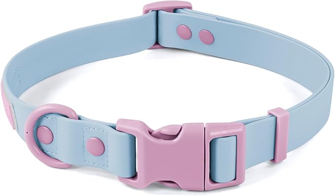 Wolfone Waterproof Dog Collar with Quick Release Buckle， Cute Adjustable Collar for Dogs Comfort Sturdy Durable Odor Proof Easy Care（Spun Sugar 28-36cm）