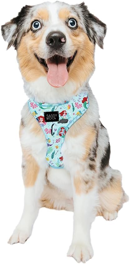 Sassy Woof Dog Adjustable Harness - Disney Princess Little Mermaid Ariel - M, Breathable Mesh, No Pull Design with Two D-Rings, Perfect for Medium Dogs - Officially Licensed