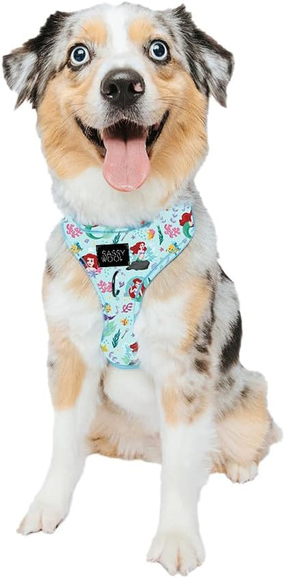 Sassy Woof Dog Adjustable Harness - Disney Princess Little Mermaid Ariel - M, Breathable Mesh, No Pull Design with Two D-Rings, Perfect for Medium Dogs - Officially Licensed
