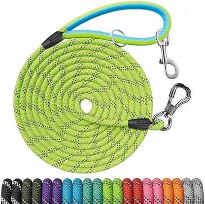 Long Dog Leash for Dog Training 10FT/15FT/20FT/30FT/40FT/50FT/100FT Reflective Leash with 2 Hooks, Heavy Duty Dog Lead for Large Medium Small Dogs Outside Walking Camping Yard, Green 30FT
