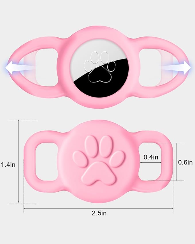 Dynmeow Dog Cat Collar Holder Compatible with Airtag, Anti-Lost Silcione Holder for 3/8 and 5/8 Inch Wide Collars, Pink, S(1 Pack)