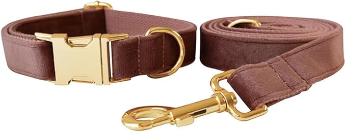 JAY D.L Dog Collar and Leash Set，Soft & Comfy Velvet Dog Collars with Heavy Duty Metal Buckle and Matching Lead Adjustable for Small Medium Large Dogs (Large, Dark Pink)