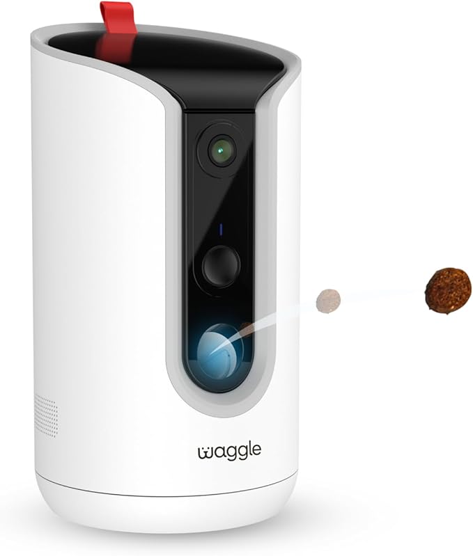 WaggleCam 2K Pet Camera and Treat Dispenser with 360° AI Tracking, 2-Way Audio, Motion Alerts, Night Vision, Dual-Band WiFi (2.4 GHz or 5 GHz) – Indoor Use