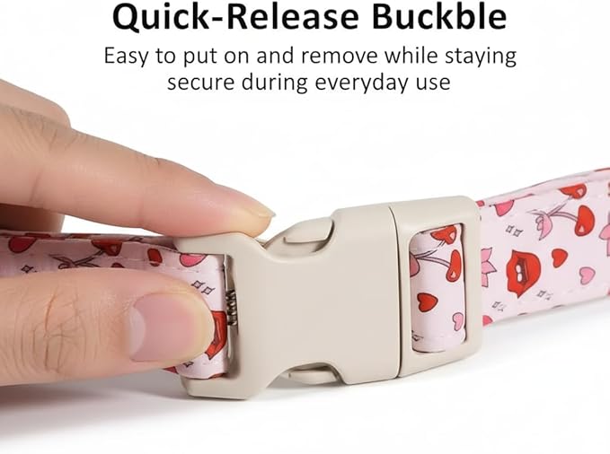 Valentines Dog Collar, Girl Dog Collars with Valentines Day Pattern, Cute Pet Collar with Soft Fabric and Quick Release Buckle, Adjustable for Extra Small, Small, Medium & Large Dogs