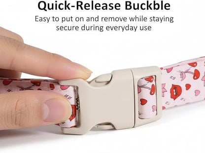 Valentines Dog Collar, Girl Dog Collars with Valentines Day Pattern, Cute Pet Collar with Soft Fabric and Quick Release Buckle, Adjustable for Extra Small, Small, Medium & Large Dogs