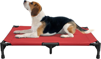 Love&go Elevated Dog Bed with Metal Frame, Cooling Raised Pet Cot for Dog and Cat (M - Red, Medium-29.9x19.5x5.5 inch)