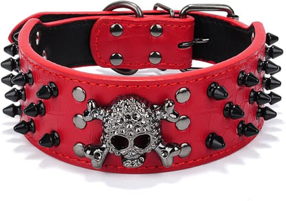 Serijoars Spiked Studded Dog Collar, PU Leather Dog Collar, Adjustable Pet Collars for Medium or Large Breed Pet (S, Red2)
