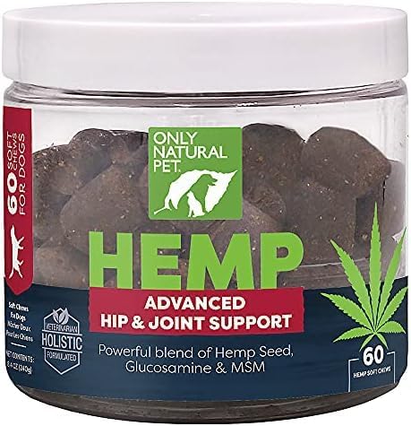 Only Natural Pet Hemp Advanced Mobility Support for Dogs Holistic Wellness Hip Bone Joint Health - Inflammatory Function Relieves Pain Stiffness Green Lipped Mussels Turmeric (HA) 60 Count - 2 Pack