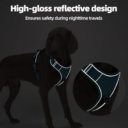 Airtag Dog Harness Chest Plate Reflective No Pull Harness with Leash for Extra Large Dogs (Steel Blue, M)