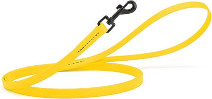 Dogline Biothane Waterproof Dog Leash Strong Coated Nylon Webbing with Black Hardware Odor-Proof Easy to Clean High Performance for Small or Large Dogs Made in USA 4 or 6 ft Lead, Lemon Yellow