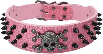 Serijoars Spiked Studded Dog Collar, PU Leather Dog Collar, Adjustable Pet Collars for Medium or Large Breed Pet (L, Pink2)