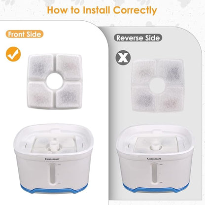 Comsmart Pet Fountain Filter Set, 3 Triple Filtration System Replacement Cat Water Fountain Filters for Square 84oz/2.5L Automatic Pet Fountain Cat Water Fountain (Pack of 16)