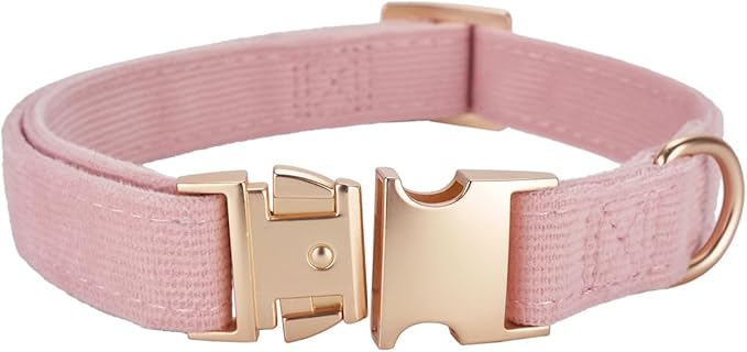 Ewinoom Soft Corduroy Dog Collar and Leash Set Adjustable Durable Dog Collars with Metal Buckle and Lead for Female Large Dogs,Baby Pink