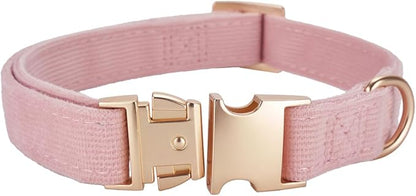 Ewinoom Soft Corduroy Dog Collar and Leash Set Adjustable Durable Dog Collars with Metal Buckle and Lead for Female Medium Dogs,Baby Pink