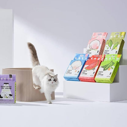 Michu Tofu Cat Litter Natural Clumping Tofu Cat Litter, Fast Clumping and Easily Scoop-able 5.5lb/88oz 5 Scents - Greentea, 4 Pack