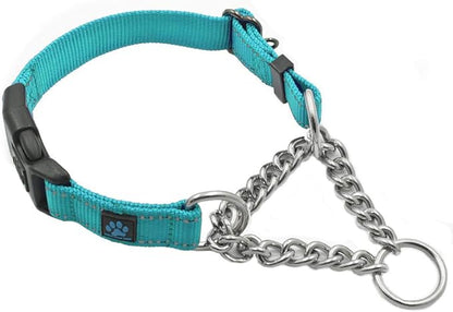 Max and Neo Stainless Steel Chain Martingale Collar - We Donate to a Dog Rescue for Every Collar Sold (Medium, Teal)
