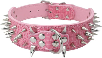 Serijoars Spiked Studded Dog Collar, PU Leather Dog Collar, Adjustable Pet Collars for Medium or Large Breed Pet (M, Pink5)
