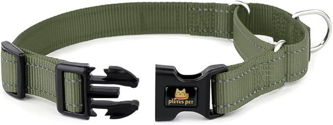 PLUTUS PET Reflective Martingale Collar with Quick Snap Buckle,No Pull Dog Choker Collar for Small Medium Large Dogs, S, Ranger Green
