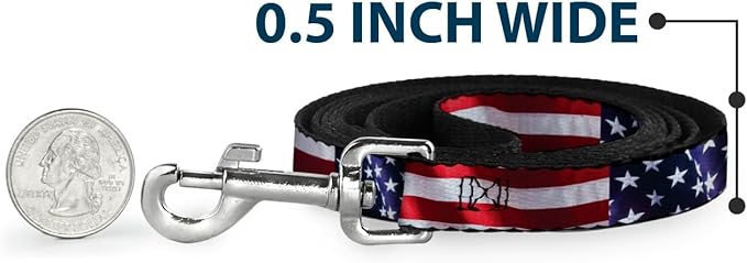 Dog Leash American Flag Vivid Close Up 4 Feet Long 0.5 Inch Wide