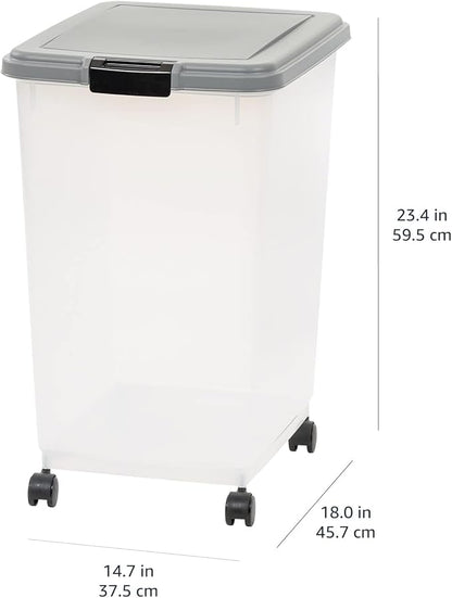 Amazon Basics Airtight Dog Food Storage Container with Scoop and Wheels, 69 QT, Gray