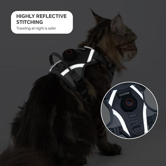 Cat Harness and Leash Set with AirTag Holder: Upgraded Escape Proof Vest with Lead for Small Dog Puppy Large Cat Walking，Soft Breathable Mesh Coat with Reflective Strip, Grey, S