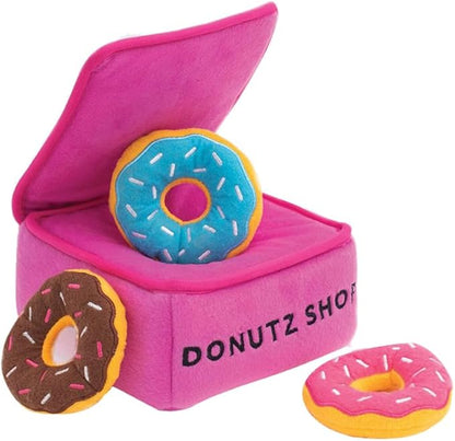 ZippyPaws Burrow- Interactive Dog & Puppy Toys for Boredom, Stimulating Pet Products to Keep Them Busy, Hide & Seek Plush Dog Puzzle, Enrichment Squeaky Toy, for Small & Medium Dogs- Donutz Box