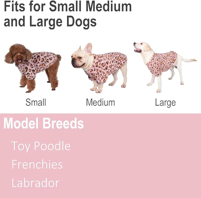 GreenJoy Leopard Print Dog Sweater – Stretchy Fleece Dog Turtleneck Sweatshirt for Puppies & Cats, Soft & Warm Pet Winter Clothes for Small, Medium & Large Dogs (Pink, Medium/Large)