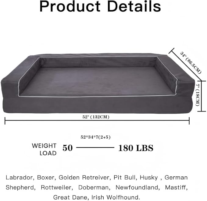 Mama halo Oversized Human Dog Bed & Orthopedic Big Dog Bed, Actual Firm Foam Support, Waterproof Durable Cool Fabric, Smooth Zipper, Joint Relief Pet Bed for X-Large Dog, 52" x 34" (Gray, X-Large)