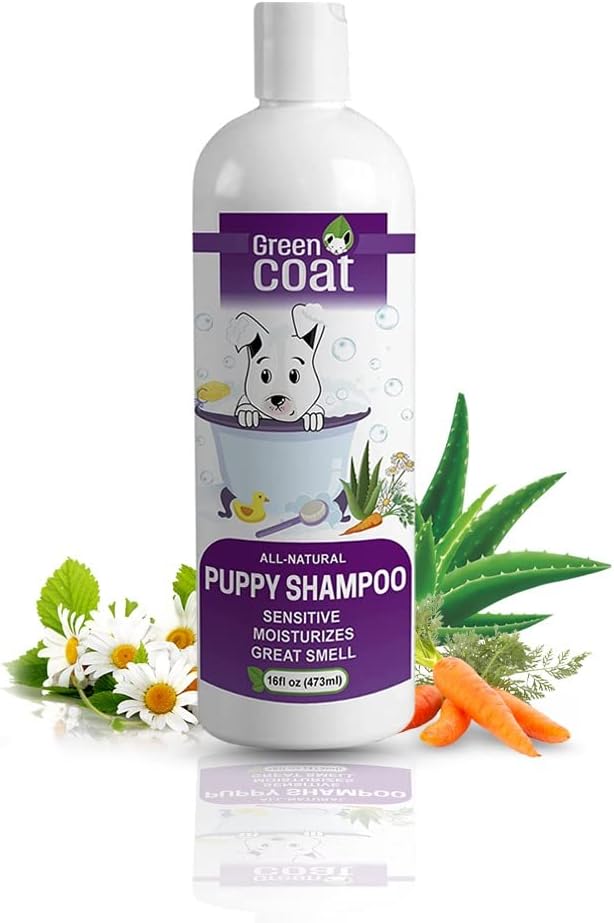 Green Coat Natural Shampoo for Puppy |Formulated for The Most Sensitive Skin | 100% Natural Ingredients | Protects Your Puppy's Skin | Made in The USA | 16fl oz 473 ml.