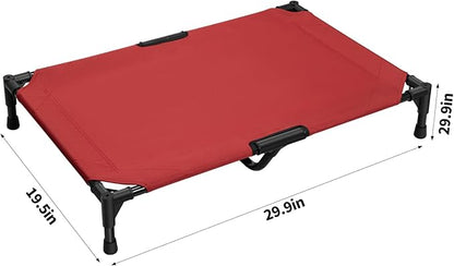 Love&go Elevated Dog Bed with Metal Frame, Cooling Raised Pet Cot for Dog and Cat (M - Red, Medium-29.9x19.5x5.5 inch)