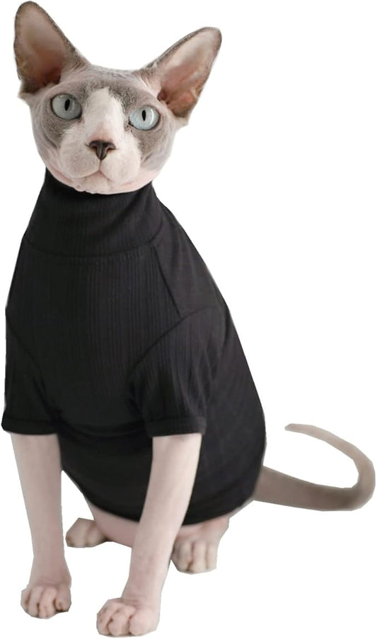 Sphynx Hairless Cats Shirt Cotton Cat Turtleneck Sweater Pullover Kitten T-Shirts with Sleeves Cat Pajamas Jumpsuit for Sphynx