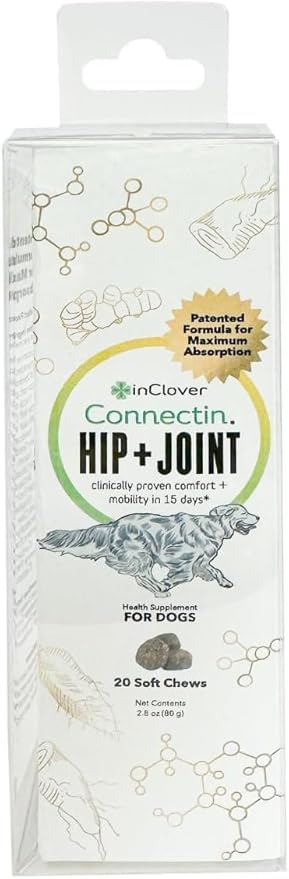 InClover Connectin Natural Hip & Joint Supplement for Dogs with Glucosamine, Chondroitin & Hyaluronic Acid - Soft Chew for Dog Mobility, Comfort & Active Lifestyle Support, 20 Count