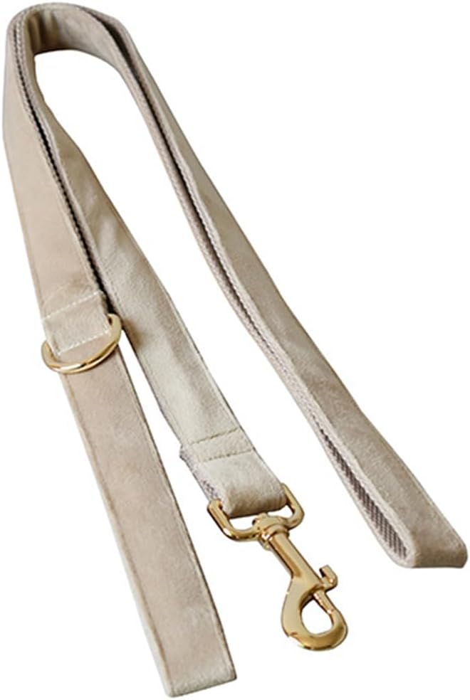 JAY D.L Dog Collar and Leash Set，Soft & Comfy Velvet Dog Collars with Heavy Duty Metal Buckle and Matching Lead Adjustable for Small Medium Large Dogs (XLarge, Beige)