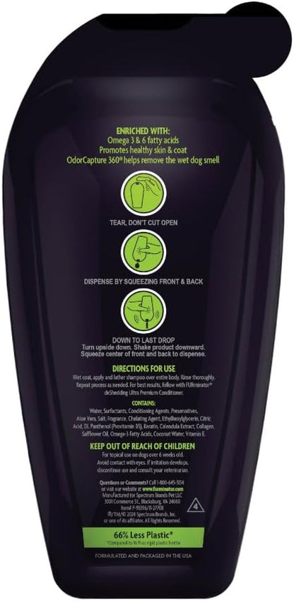 FURminator DeShedding Shampoo Squeezable Pouch,16 Fluid Ounces, Moisturizing Deshedding Shampoo for Dogs in Self-Sealing,Spill-Resistant Pouch Helps Reduce Excess Shedding and Nourishes Skin and Coat
