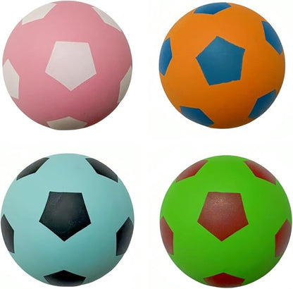 VisnzvLux 4 Pack Squeaky Balls for Dogs, 2.4 Inch Eco-Friendly Rubber Dog Squeaky Toy, Colorful Football Pattern Squeaky Toys for Dogs (Orange, Green, Pink, Light Blue)