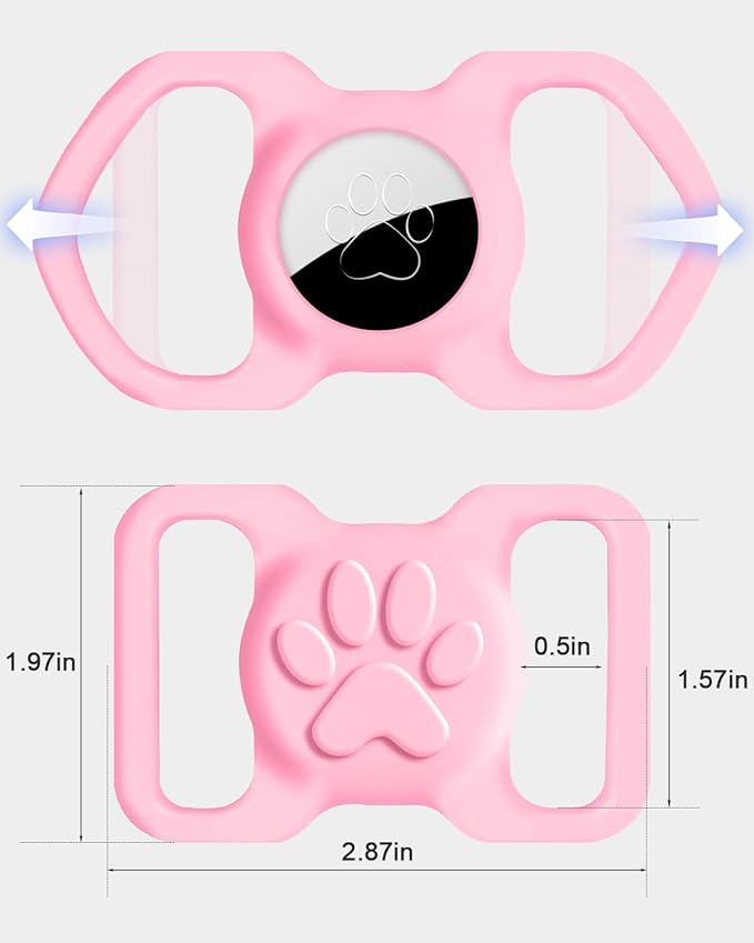 Dynmeow Dog Cat Collar Holder Compatible with Airtag, Anti-Lost Silcione Holder for 1.2 and 1.5 inch Wide Collar, Pink, L(1 Pack)