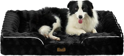 COZY KISS Orthopedic Dog Bed for Large Size Dog, Soft and Warm Faux Fur Extra Large Sofa for Pet Up to 100 lbs, Foam Bolster Anti-Slip Couch with Washable Removable Cover, XL 44x32x7 inch, Black