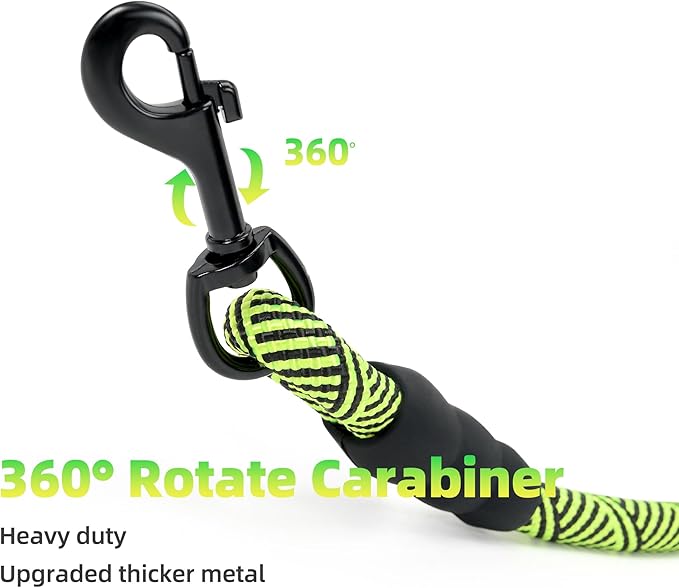 Mile High Life Comfortable Padded Handle Dog Leash - Mountain Climbing Rope Leash, Heavy Duty 4 Feet (Black Lime Green)