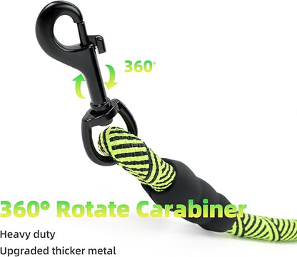 Mile High Life Comfortable Padded Handle Dog Leash - Mountain Climbing Rope Leash, Heavy Duty 4 Feet (Black Lime Green)