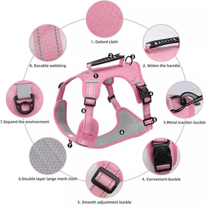 Dog Harness No Pull Adjustable Reflective,for Medium and Large Small Dog with Leash 59.06in (Pink, S)
